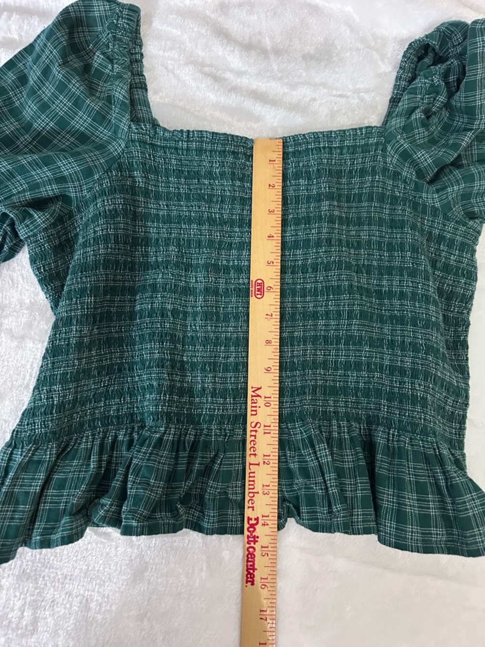 J Crew Smocked Plaid Top Puff Sleeve Green Size Large - Picture 6 of 9